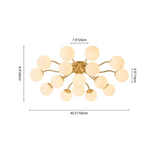 dimension image slide 0 of 5, Modern 11-Light Frosted Glass Globe Wavy Arm Sputnik Semi-flush Mount