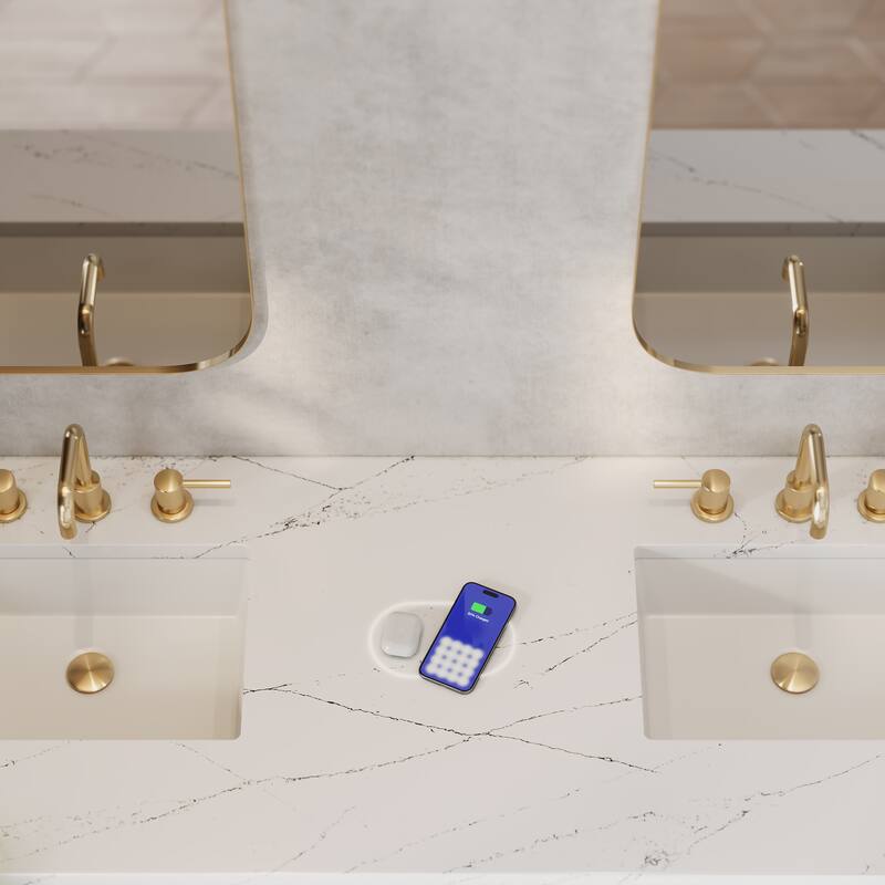 Brittany 72" Double Vanity, Victory Blue w/ 3 CM Eternal Jasmine Pearl Silestone Top w/FreePower Wireless Charger