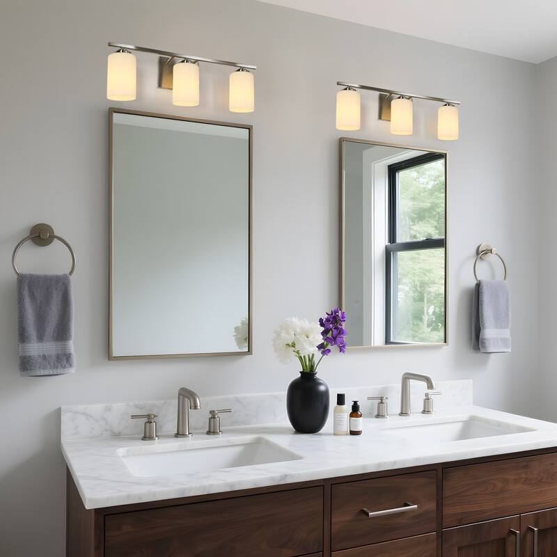 Modern 3-Light Silver Wall Sconces Frost Glass Bathroom Vanity Lights - L 23" x W 6" x H 7.5"