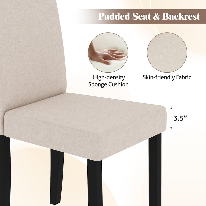 Gymax Dining Chair Set of 4 Fabric Upholstered Rubber Wood Legs Side