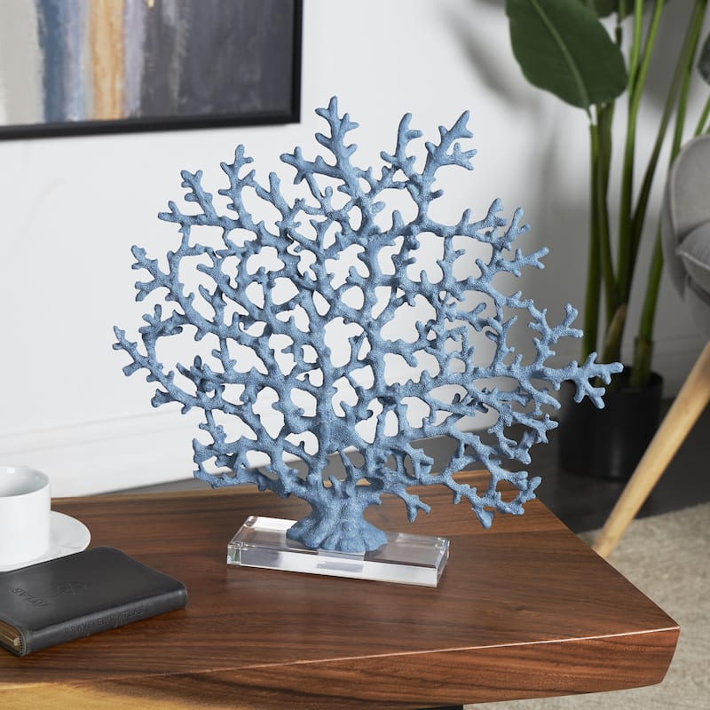 Resin Coral Decorative Sculpture with Clear Resin Base - White or Blue - Roche River Decor