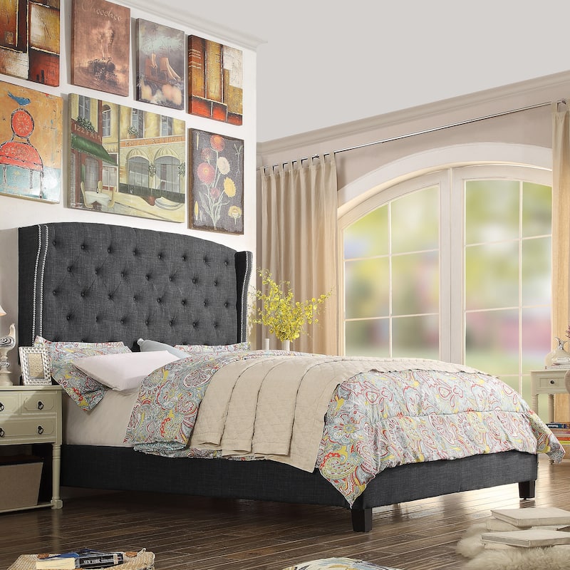 Moser Bay Maturin Upholstered Panel Bed with Wingback Headboard - Charcoal - Full