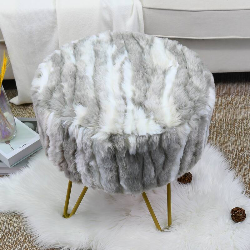 Home Soft Fauxfur Ottoman Round Fuzzy Entryway Bench 18"x18"x18"