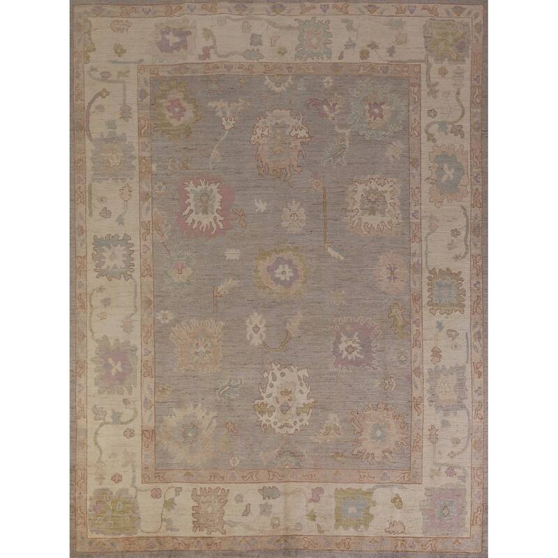 Hand Knotted Oriental 100% Wool Carpet Transitional All-Over Greys & Charcoal Oushak Area Rug - 9' 8'' X 8' 0''
