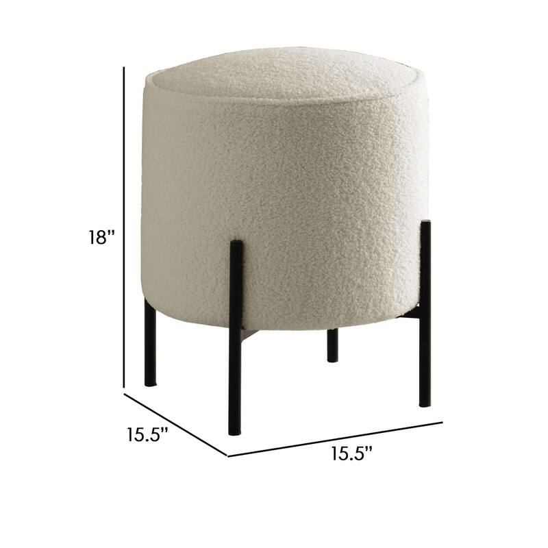 18 Inch Modern Foam Ottoman, Beige Faux Sheep Skin, Matte Black Metal Legs