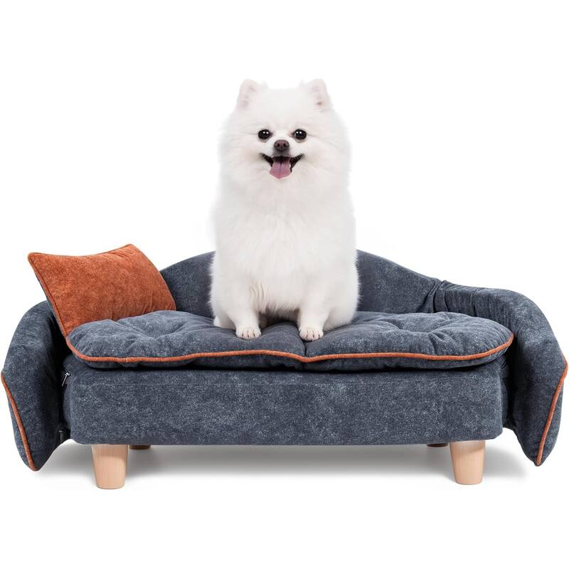 WOWMAX Elevated Small Dog Couch Bed with Bolster Sides, Raised Small Dog Sofa Bed with Headrest Pillow - Foam - Assembly Required
