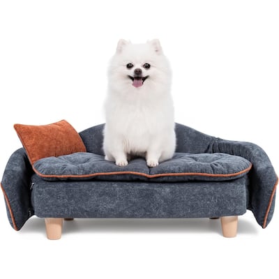 WOWMAX Elevated Small Dog Couch Bed with Bolster Sides, Raised Small Dog Sofa Bed with Headrest Pillow