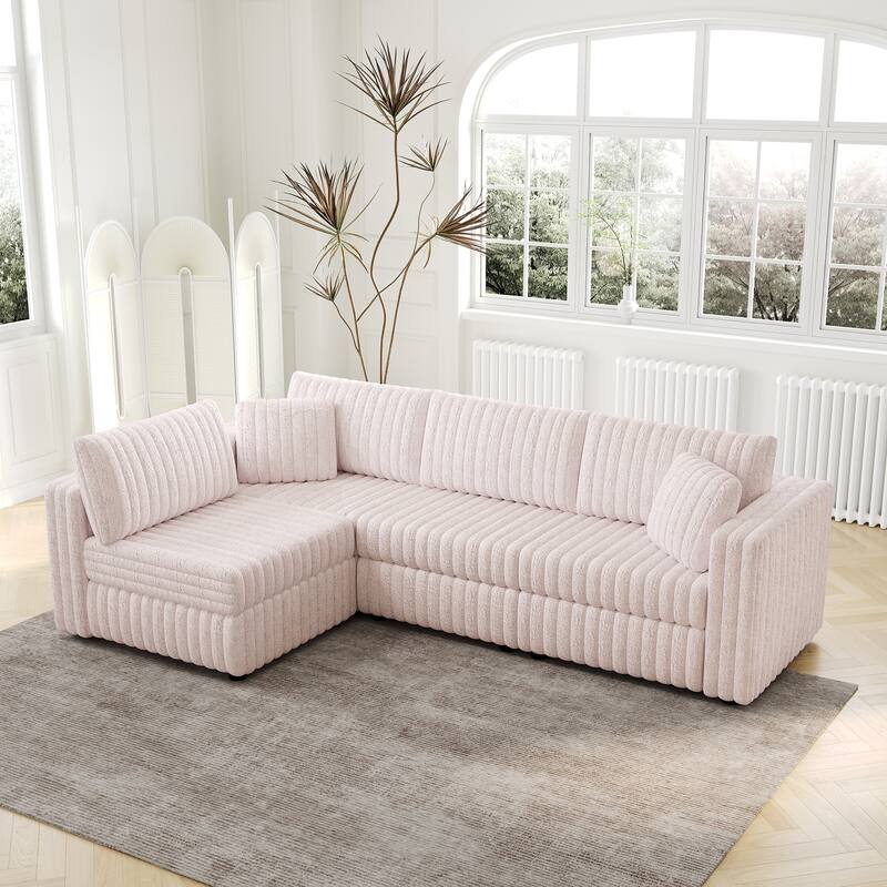 106.3" Soft L-shaped 4-Person Light Pink Modular Sofa with Detachable Cushions