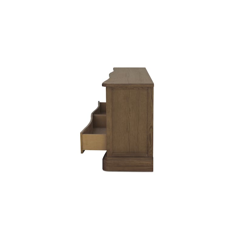 Lioren Dresser, Solid Oak, 6 Drawers, Curved Front, Brass Handles, Warm Brown