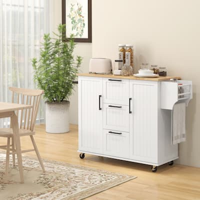 Kitchen Island with Drop Leaf Countertop, Kitchen Cart with Adjustable Shelves, Kitchen Cabinet with Spice Rack