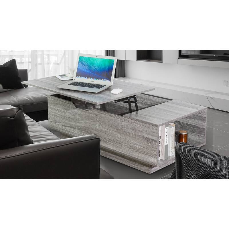 New Adjustable Top Coffee Table in Walnut or Grey, Rectangle Living Room Desk with Storage