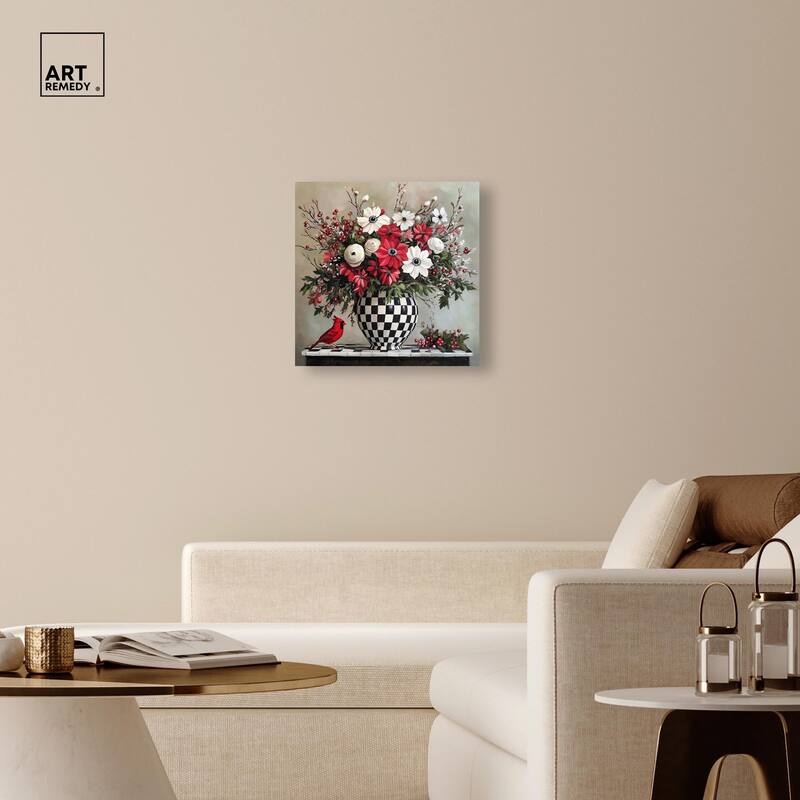 Checkerboard Vase Blooms I Canvas by Art Remedy, Gallery Wrapped