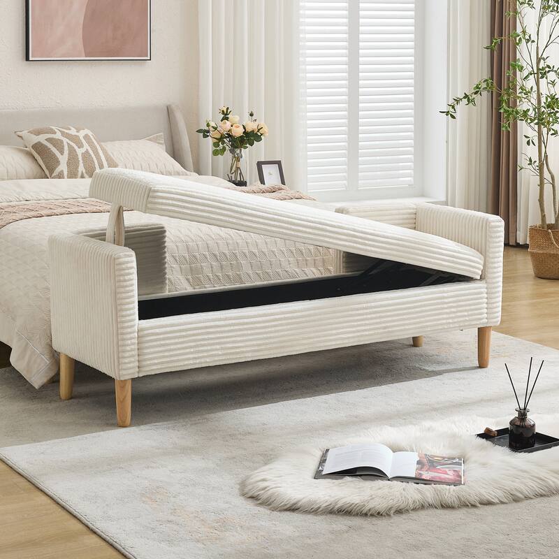 65.4"W End of Bed Storage Bench,Modern Ottoman Bench with Arms and Pillows