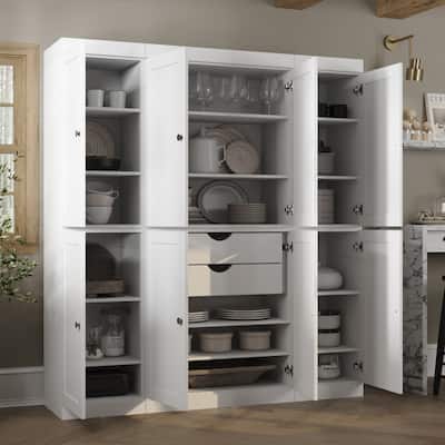 Palace Imports 100% Solid Wood 65" Pantry Cabinet with Shaker Doors, 2-Drawers and Adjustable Shelves