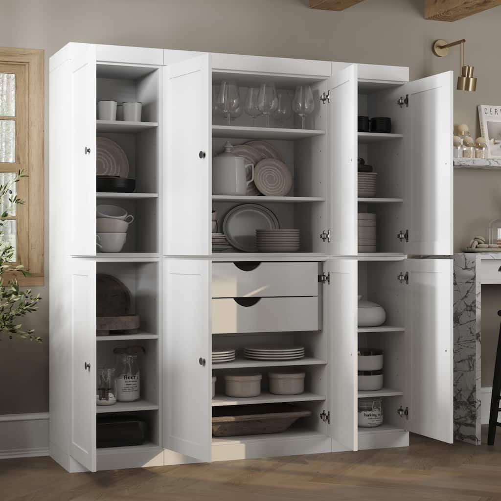 Palace Imports 100% Solid Wood 65" Pantry Cabinet with Shaker Doors, 2-Drawers and Adjustable Shelves