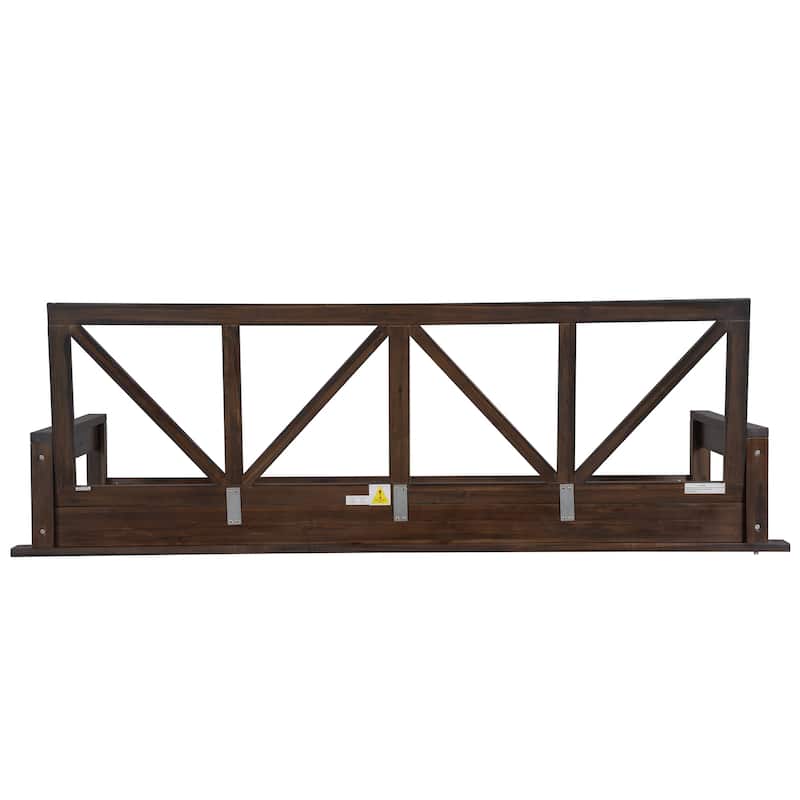 Wood Twin Size Patio Hanging Swing with Hemp Ropes (No Cushion,Pillow)