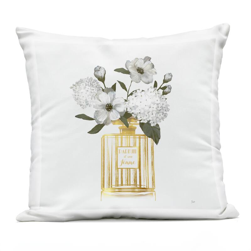 Stupell Gold Bottle with Flowers Printed Outdoor Throw Pillow Design by Nan - Accent - Polyester - Gold - Single