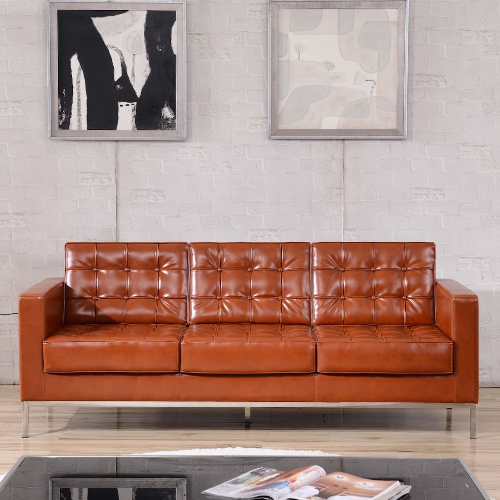 Contemporary Button Tufted LeatherSoft Sofa w/ Steel Frame - 80"W x 31"D x 32"H