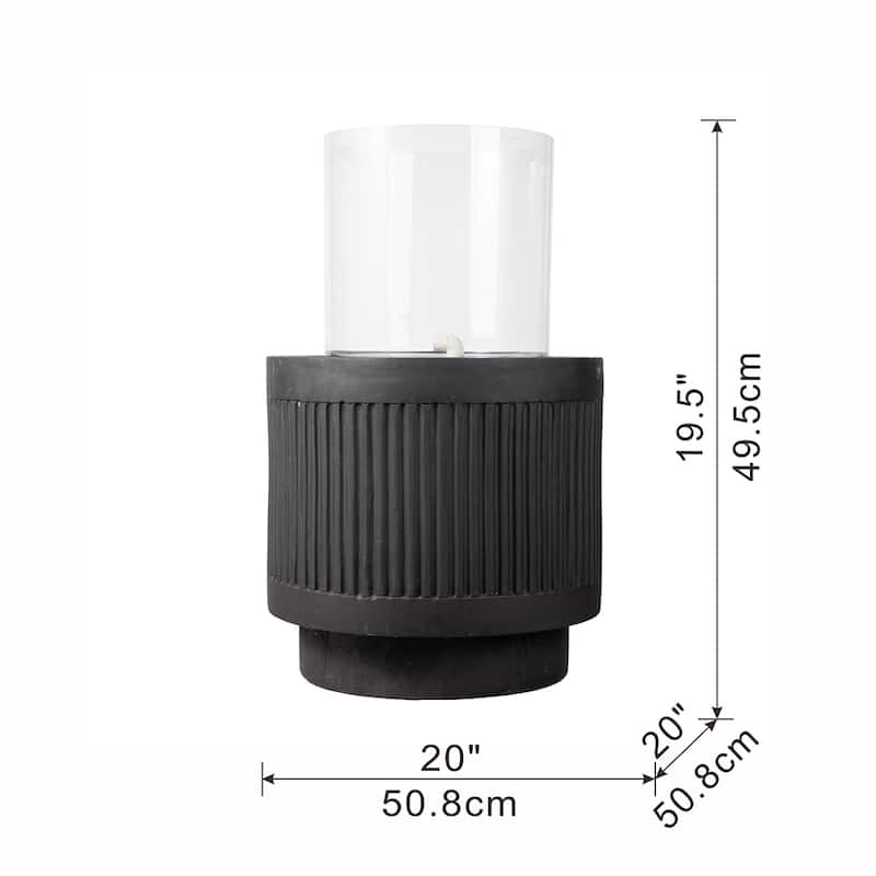 20x20x19.5"Heavy Cement Round Black Ribbed Outdoor Water Fountain with Light - Black