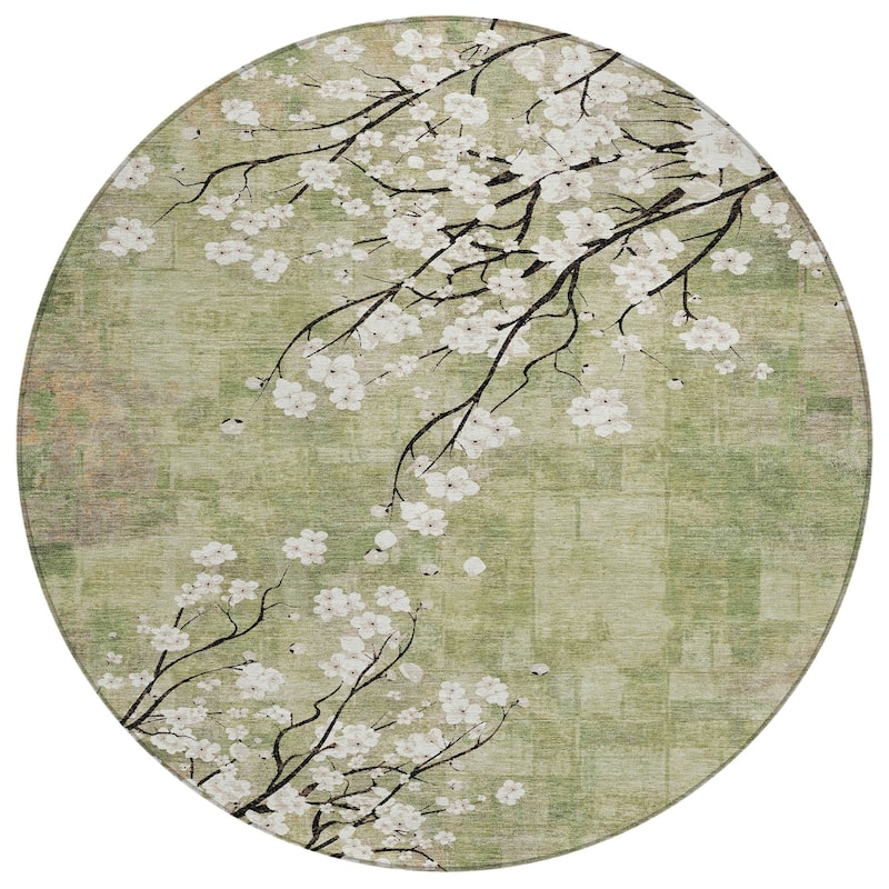 Machine Washable Indoor/ Outdoor Modern Floral Chantille Rug