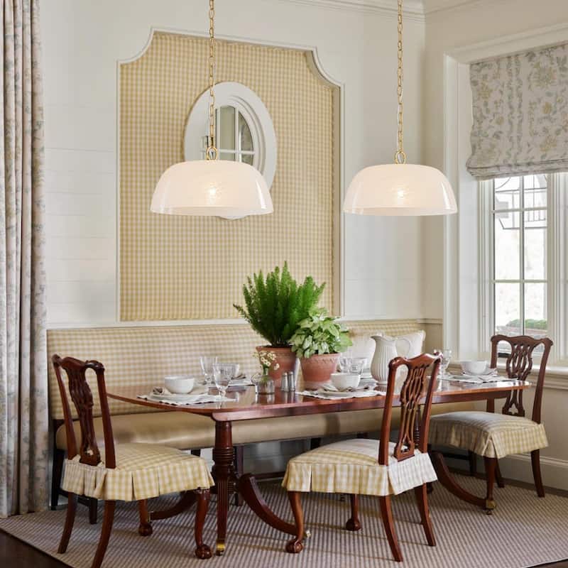 Mid-Century Modern 1-Light Round Opal Glass Pendant Light 14.8in