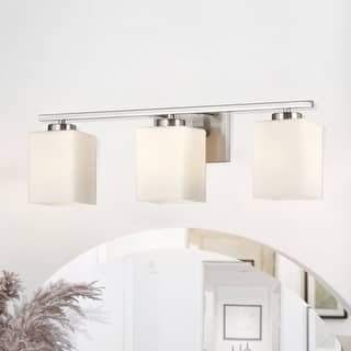 Brushed Nickel Indoor Bathroom Vanity Lights with Etched White Glass Square Rectangle Shades