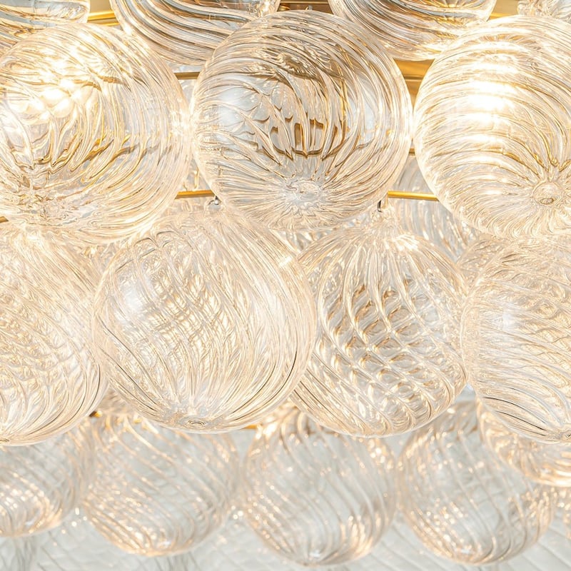 32in 8-Light Swirled Glass Globe Brass Wheel Bubble Pendant Chandelier