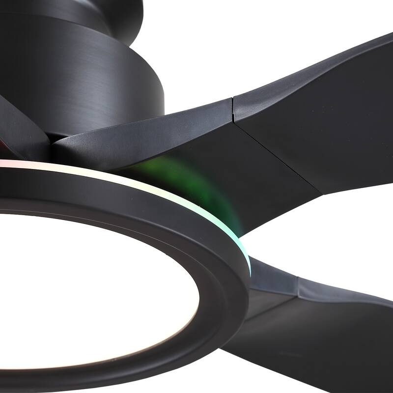 52 Inches RGB Flush Mount Ceiling Fan with Light,Reversible DC Motor for Bedroom Living Room Patio