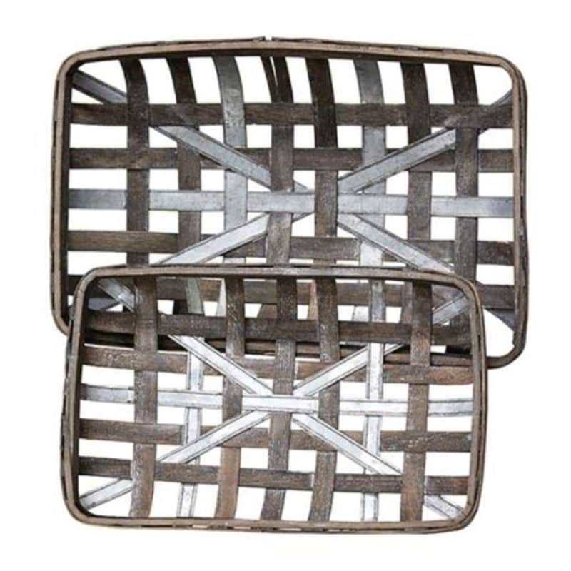 Shop 2 Set Gray Wash Rectangle Tobacco Baskets W Metal Strips