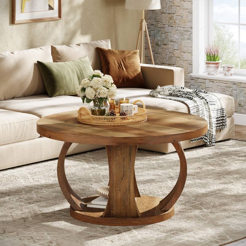 31.5-Inch Round Coffee Table, 2-Tier Circle Center Table
