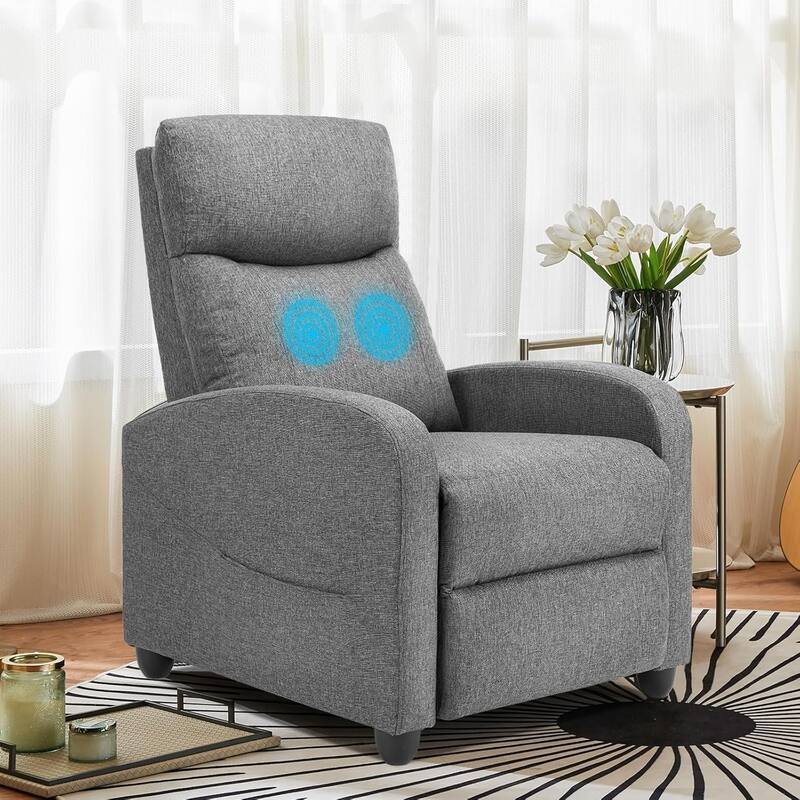 Recliner Chair for Adults, Massage Fabric Recliner Home Theater Seating with Lumbar Support, Adjustable Modern Reclining Chair - Grey
