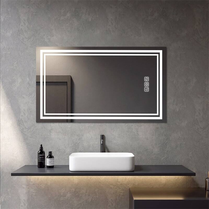 Clear Glass LED Bathroom Mirror with Aluminum Frame, Defog and Touch Control - 40” W x 24” H - Clear