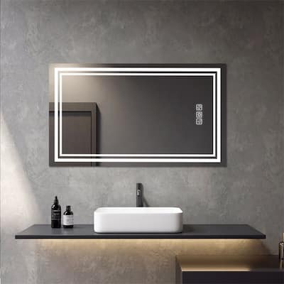 Clear Glass LED Bathroom Mirror with Aluminum Frame, Defog and Touch Control - 40” W x 24” H