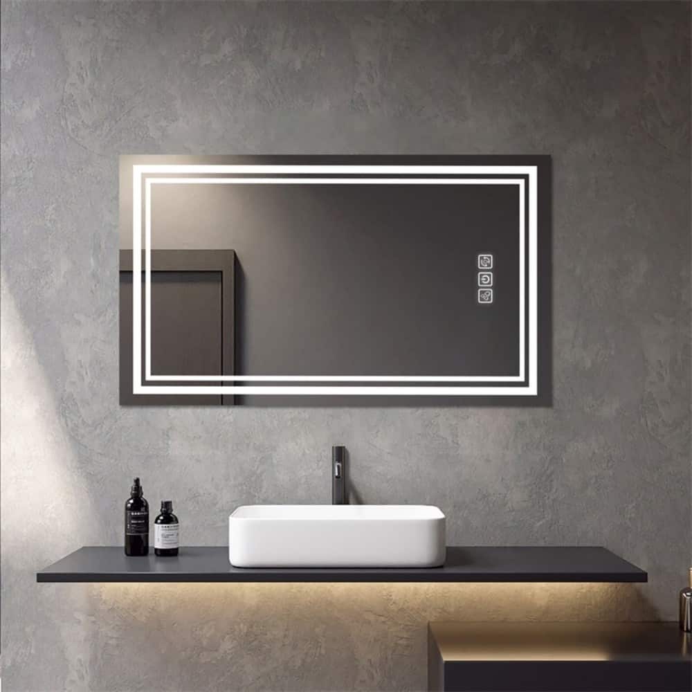 Clear Glass LED Bathroom Mirror with Aluminum Frame, Defog and Touch Control - 40” W x 24” H