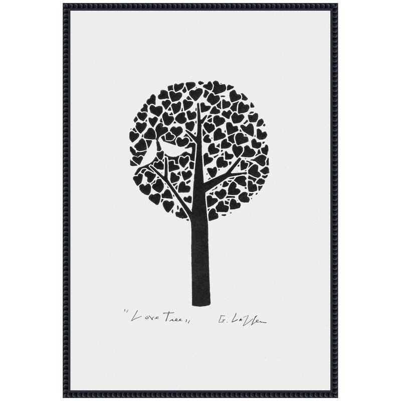 Kate and Laurel Sylvie Black and White Love Tree Linocut Framed Canvas by Giuliana Lazzerini