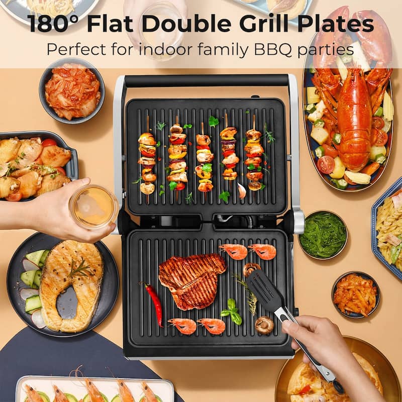 Costway Electric Panini Press Grill Sandwich Maker with LED Display & - See Details