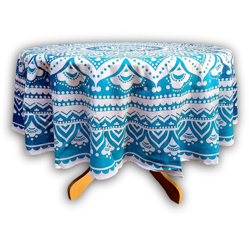 Cotton Spectacular Tie Dye Floral Tablecloth Round - 69-in Round - Blue