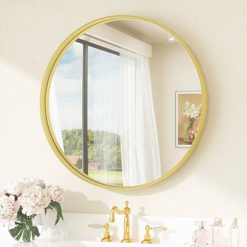 Keonjinn Round Framed Bathroom Wall Mirrors - 24x24 - Brushed Gold