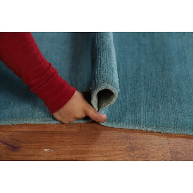 Blue Gabbeh Modern Area Rug Hand-Knotted Wool Carpet - 6'7" x 9'6"