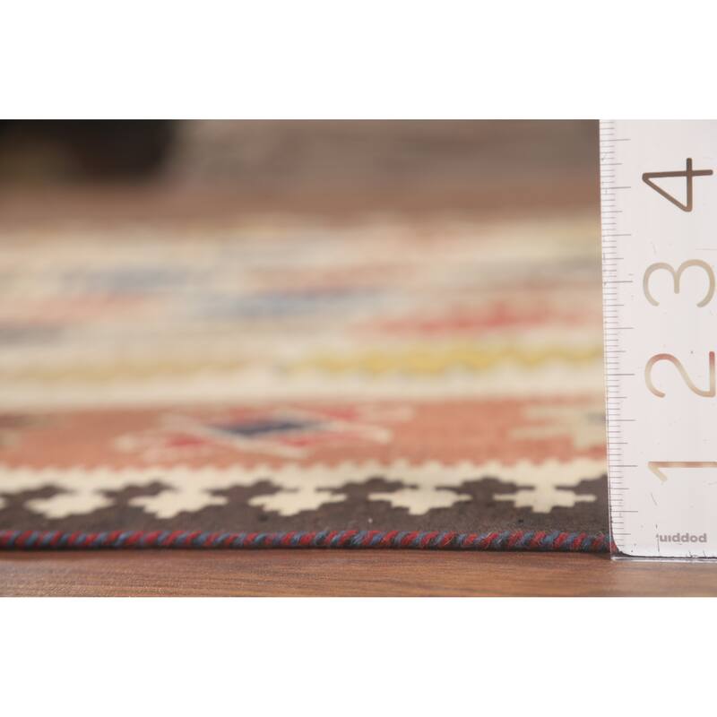 Geometric Kilim Qashqai Persian Vintage Rug Flatweave Beige Carpet - 5'9" x 8'5"