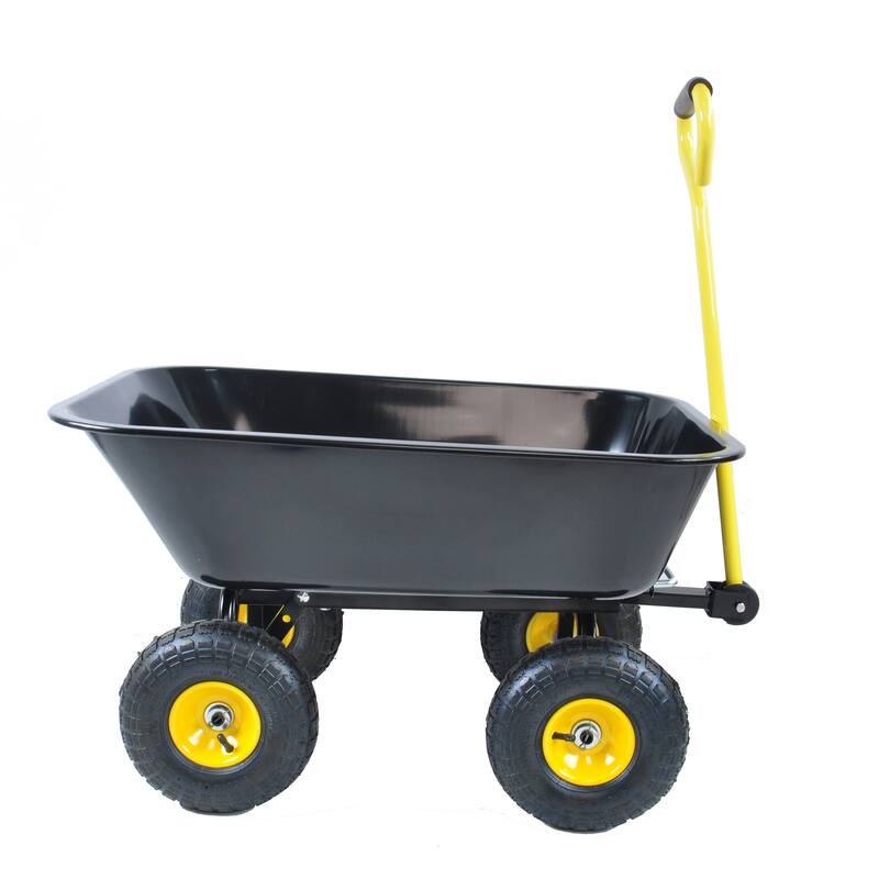 Folding Poly Garden Dump Truck - 10" Pneumatic Tires & Steel Frame, Black