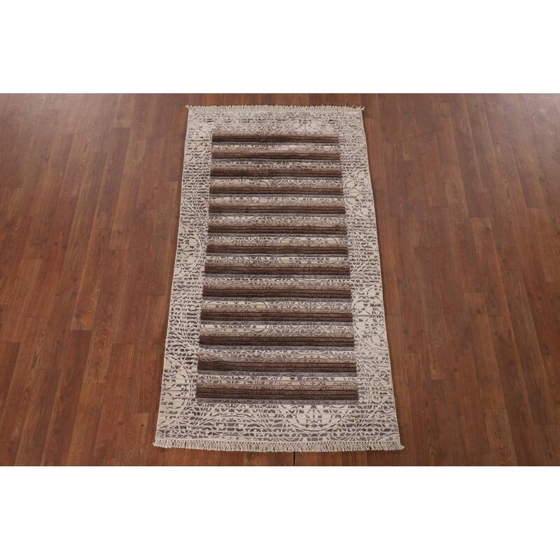 Modern Indian Accent Rug Handmade Abstract Wool Carpet - 2'8"x 5'0"
