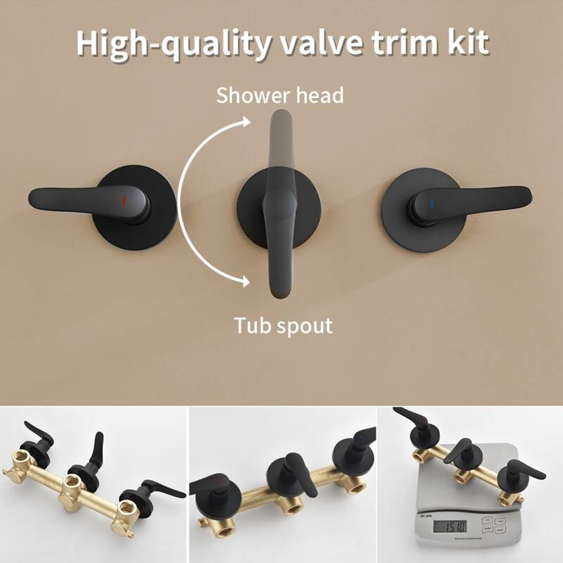Modland 3-Handle Tub and Shower Faucet Set Dual Head 5-Setting Brass Valve with Alloy Spout