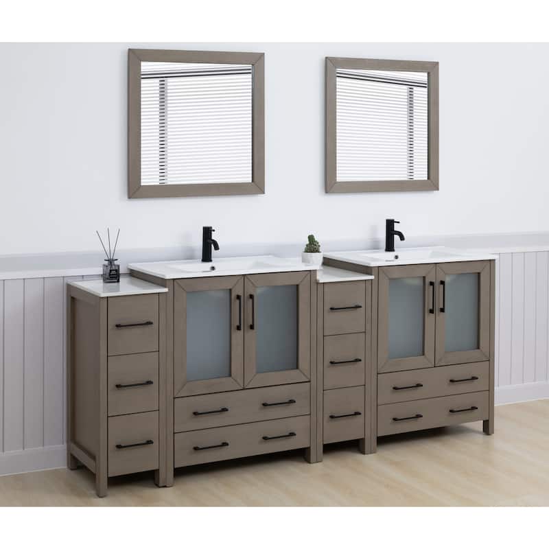 Vanity Art 84" Double Sink Bathroom Vanity Set 10 Dove-Tailed Drawers 4 Cabinets 2 Shelves, Soft-Closing Doors with Free Mirror