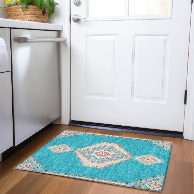 Premium Washable Super Soft Traditional Boho Mayfield Rug - Teal - 1'8" x 2'6"