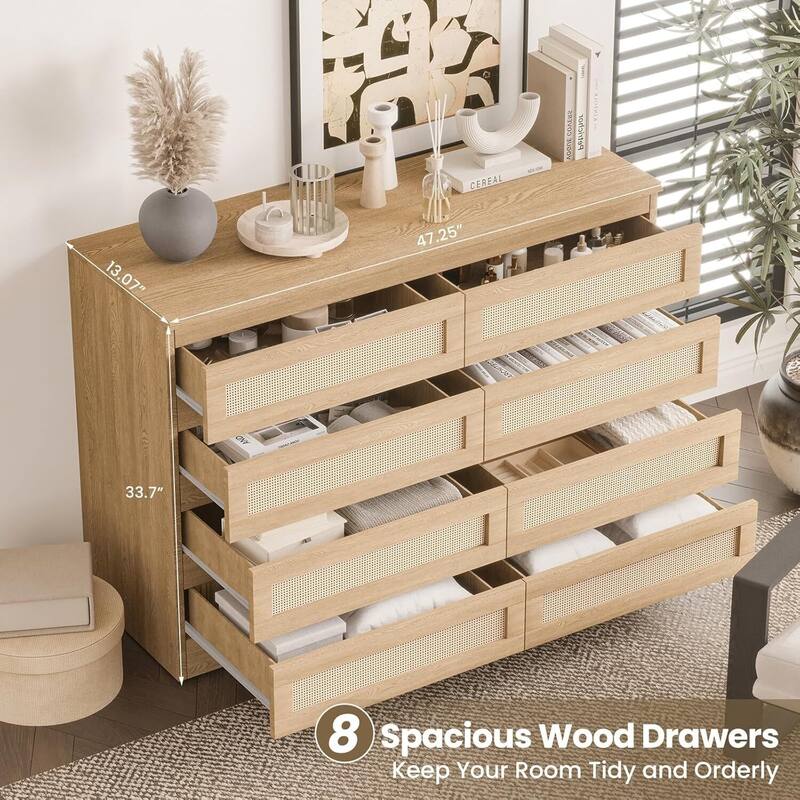 Rattan Dresser for Bedroom with 8 Drawers