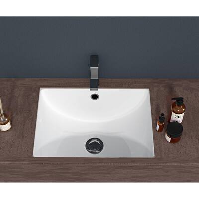 White Ceramic Rectangular Undermount Bathroom Sink with Overflow