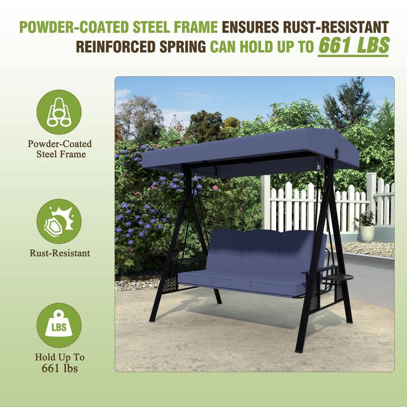 VEIKOUS 3-Seat 2-in-1 Convertible Patio Porch Swing with Adjustable Canopy Swing and Cushion