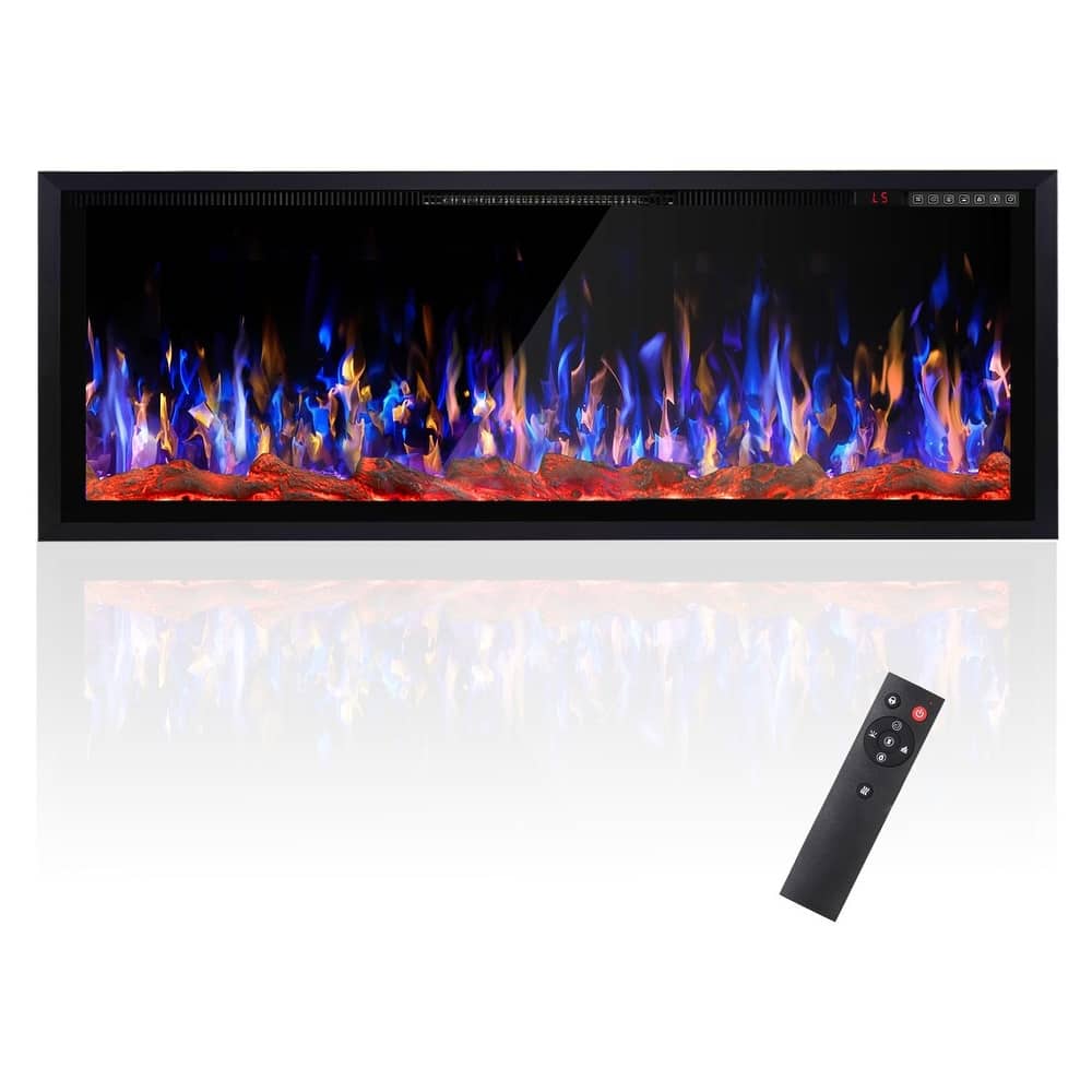 BOSSIN Recessed Wall Mount Electric Fireplace - Ultra-Narrow Frame, Low Noise, Remote w/Timer, Adjustable Flame Color & Speed