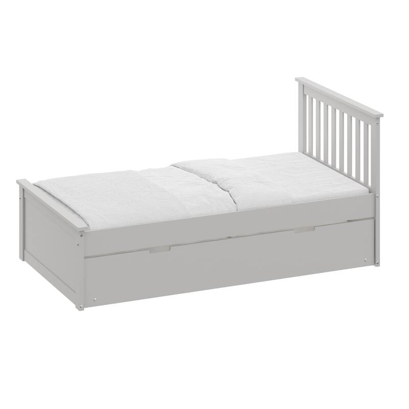 Twin Size Solid Wood Trundle Bed Frame with Pull-Out Toddler Bed and Heavy Duty Kids Bed